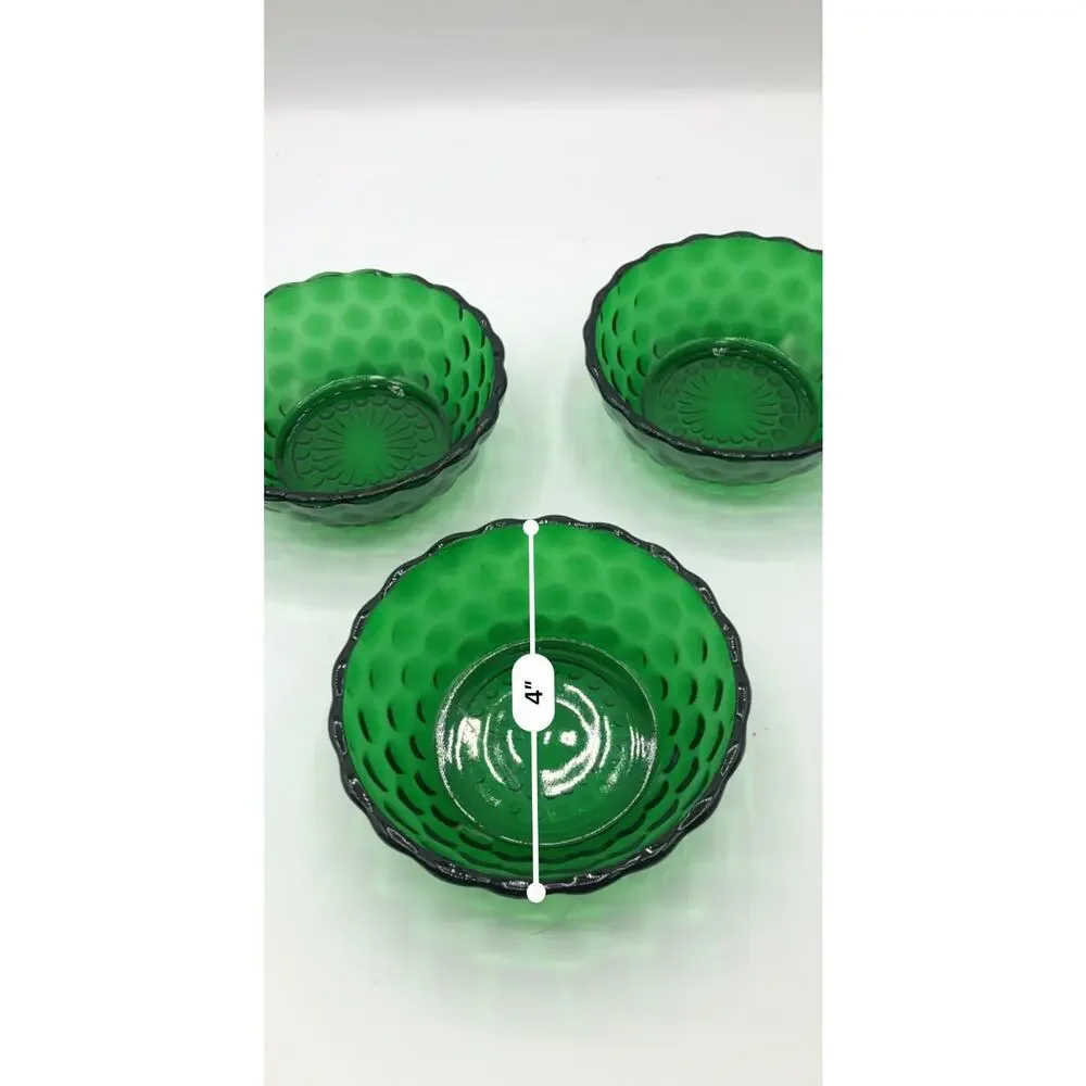 Vtg Anchor Hocking Forest Green Burple / Bubble Glass Bowls And Plate Set